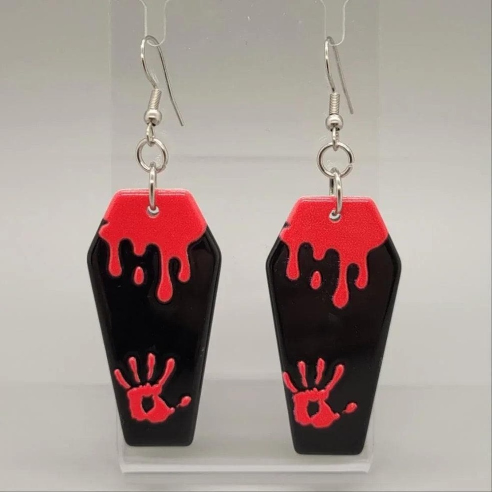 Coffin Dangle Earrings Stainless Steel Gothic Jewelry, Punk Halloween